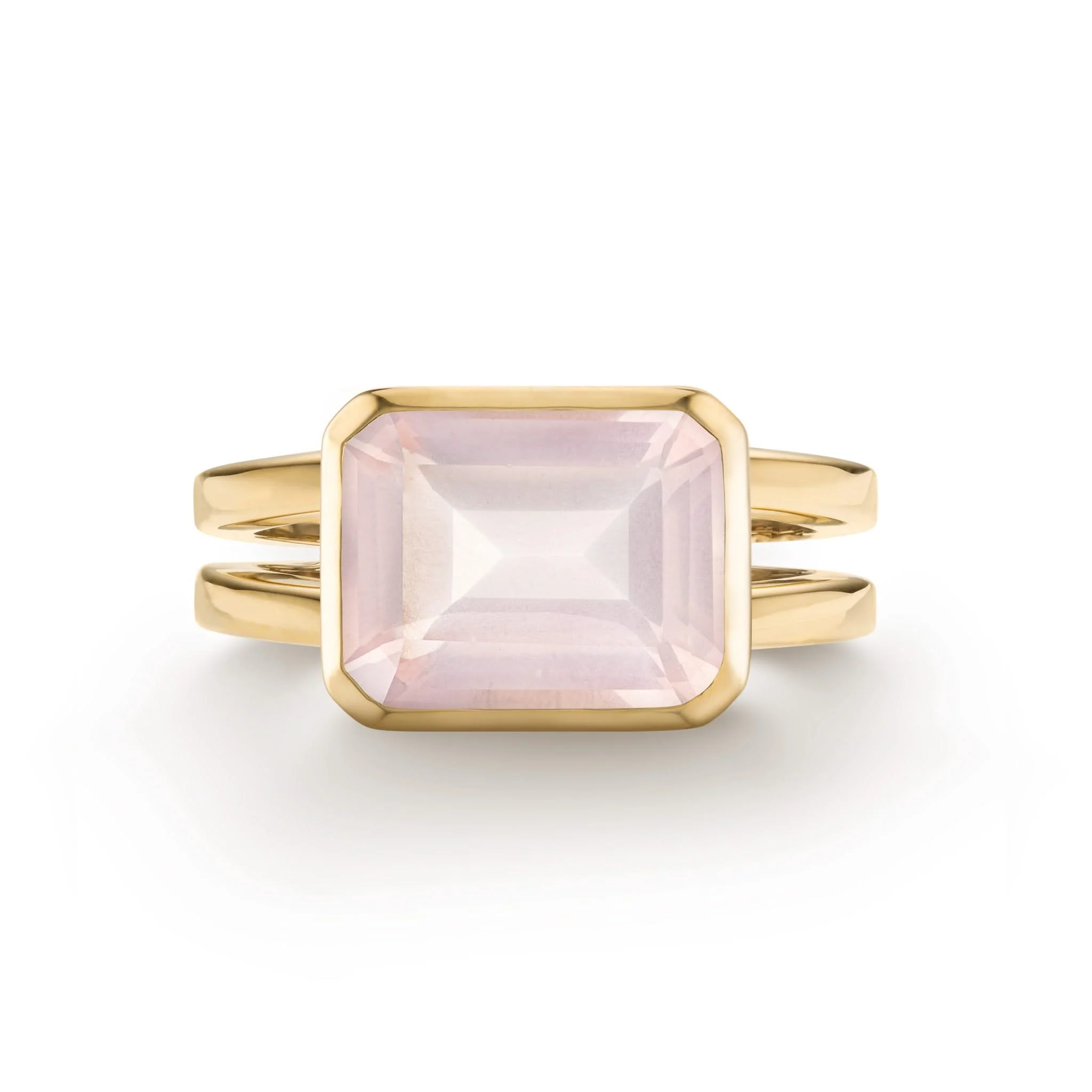 Warren Horizontal Rose Quartz Ring in 14k Gold (October)