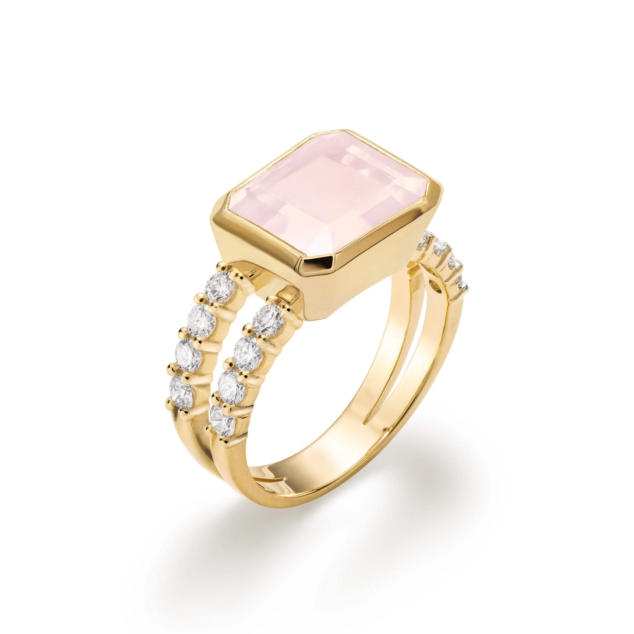 Warren Horizontal Rose Quartz Ring with Diamonds in 14k Gold (October) - Image 4