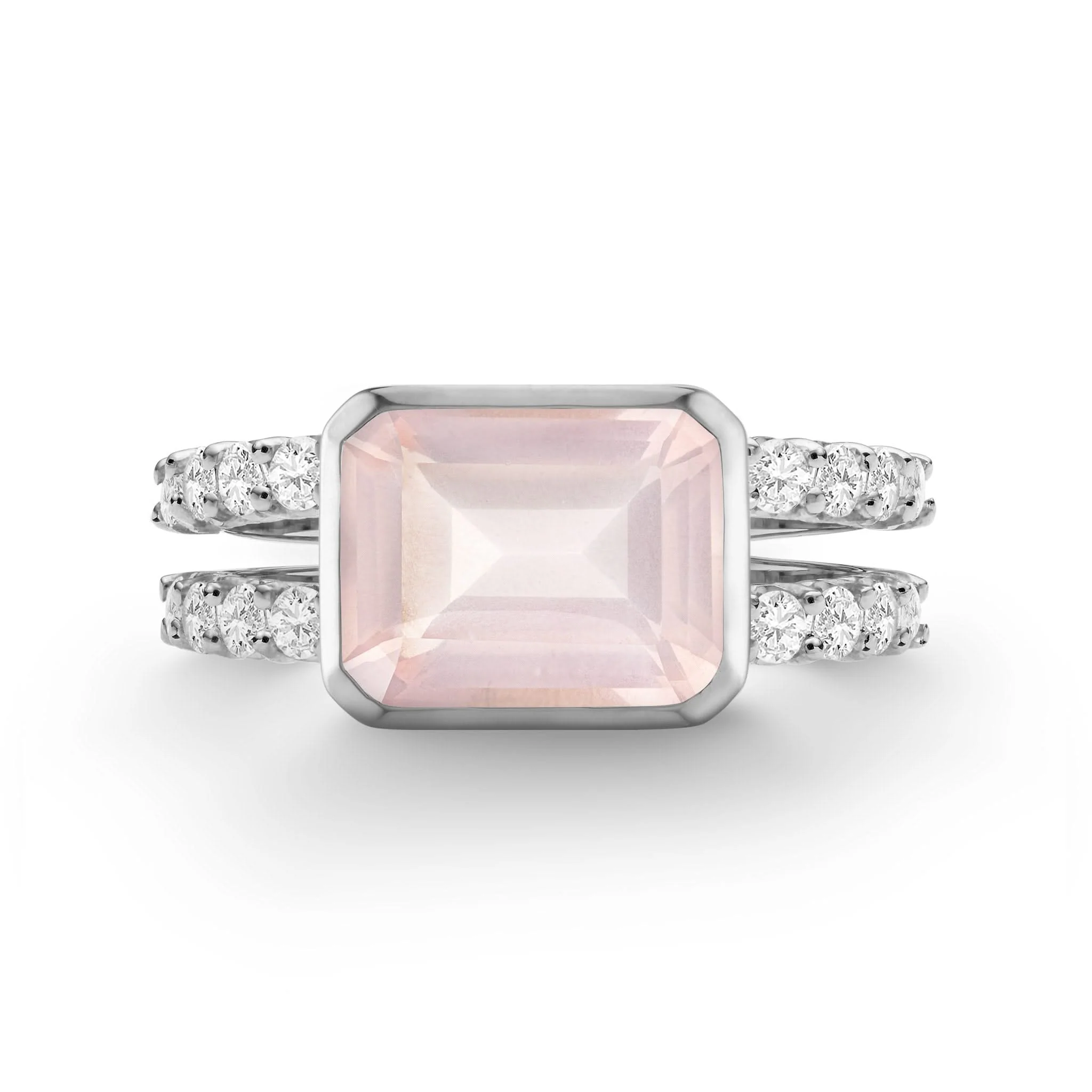 Warren Horizontal Rose Quartz Ring with Diamonds in 14k Gold (October) - Image 8