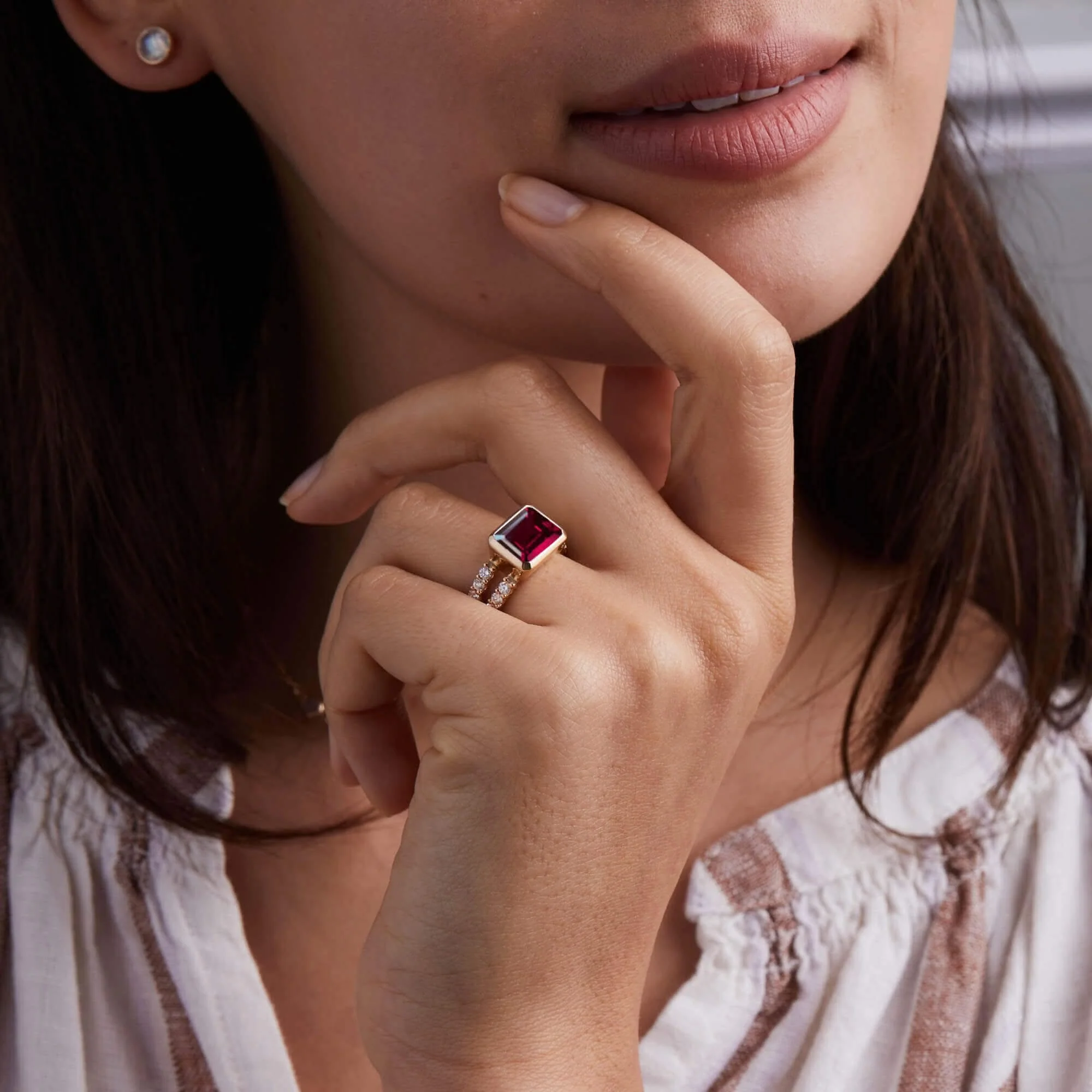 Warren Horizontal Ruby Ring with Diamonds in 14k Gold (July) - Image 2