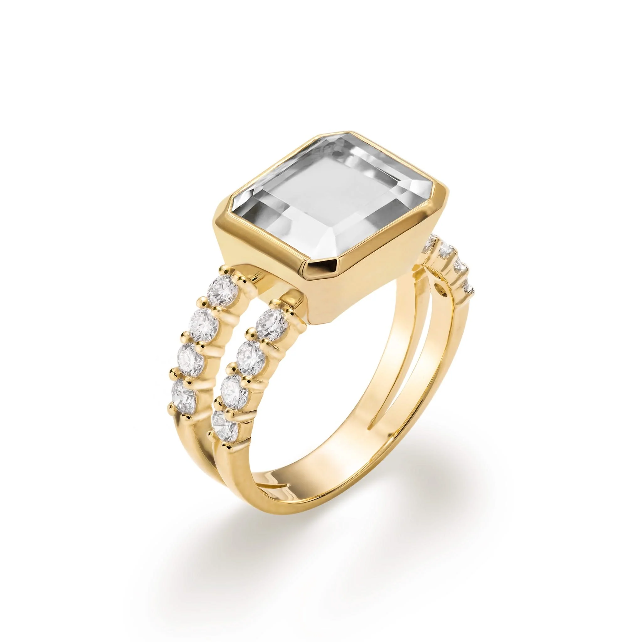 Warren Horizontal White Topaz Ring with Diamonds in 14k Gold (April) - Image 4