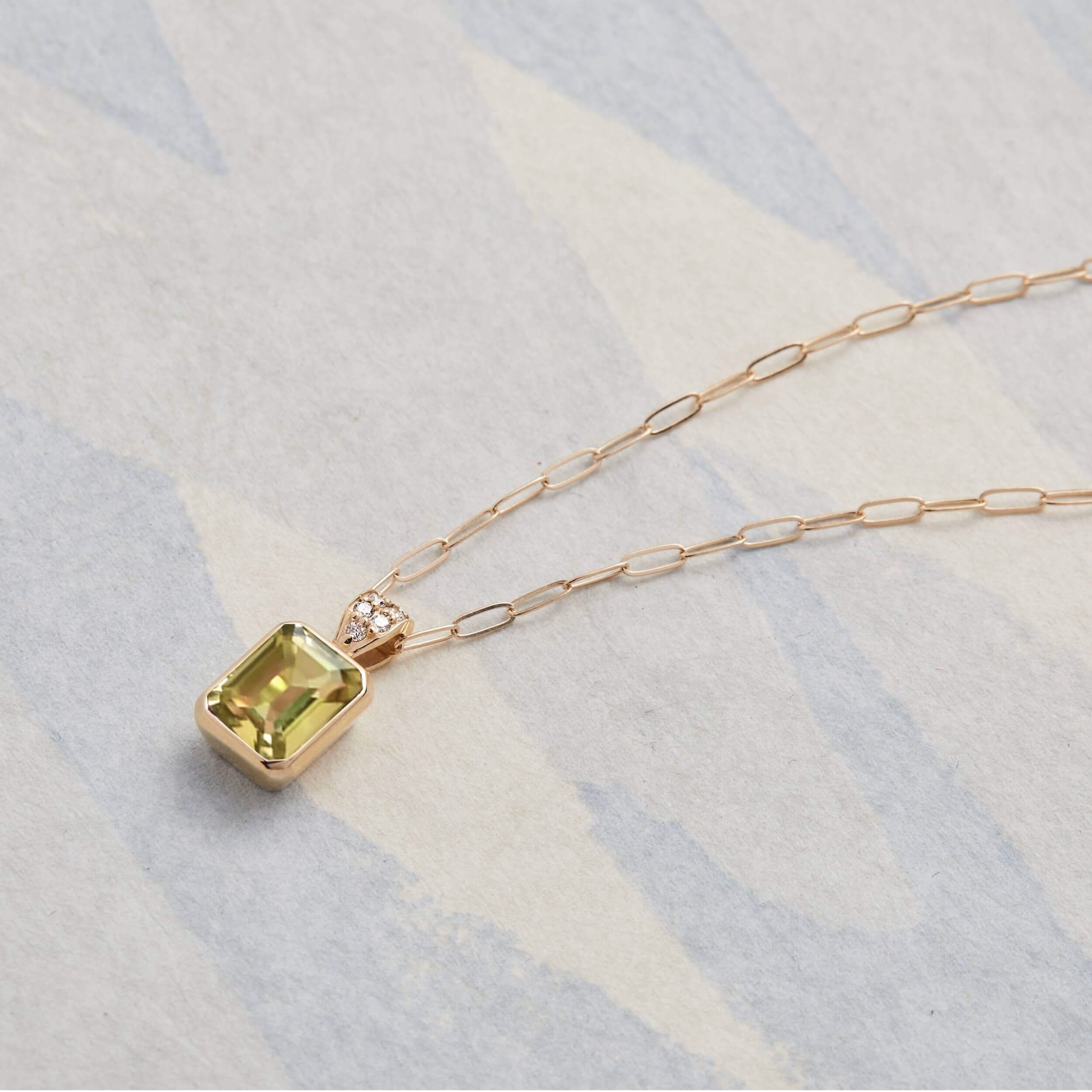 Warren Lemon Verbena Quartz Pendant with Diamond Bail in 14k Gold (August) - Image 6