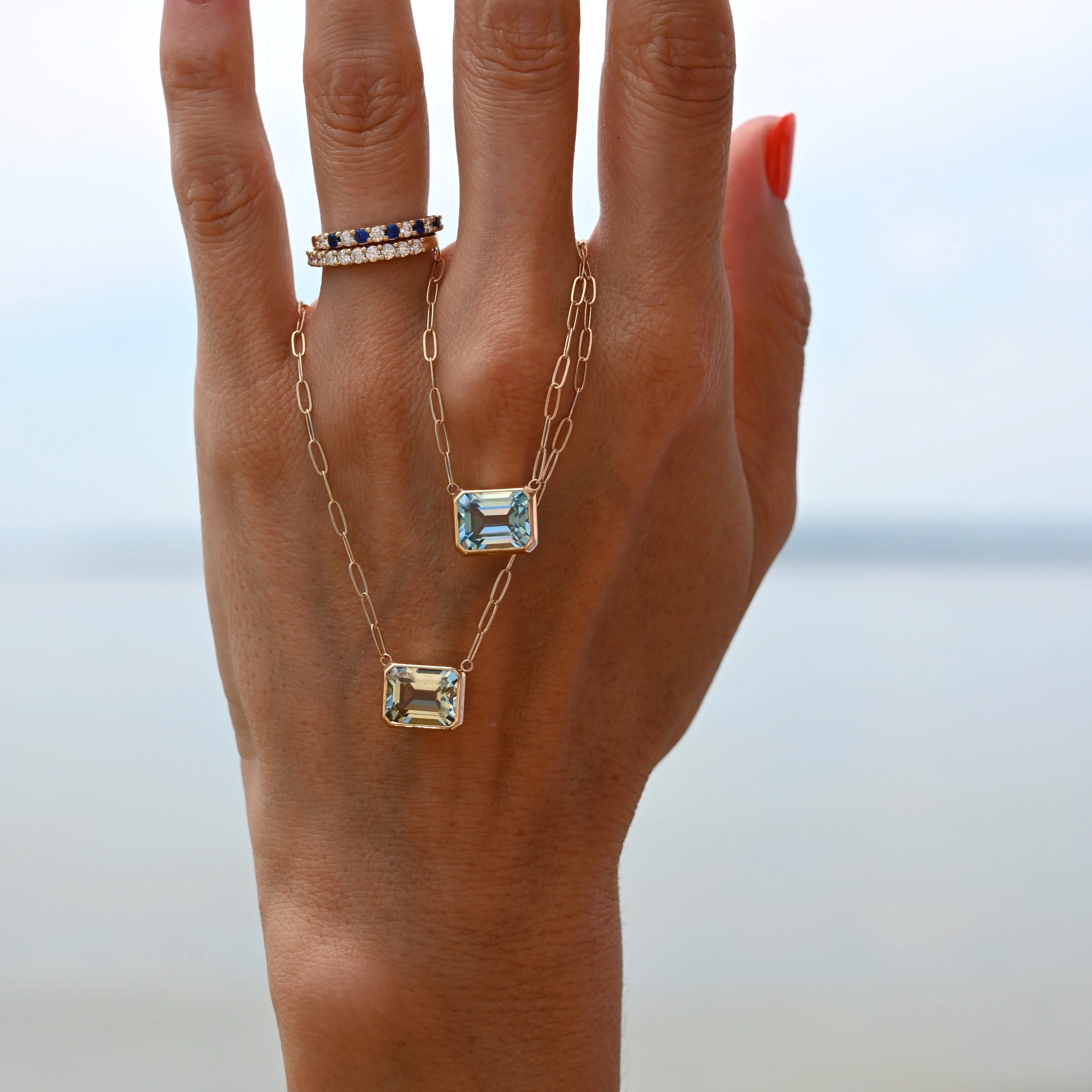 Warren Nantucket Blue Topaz Necklace on Adelaide Mini Chain in 14k Gold (December) - Image 6