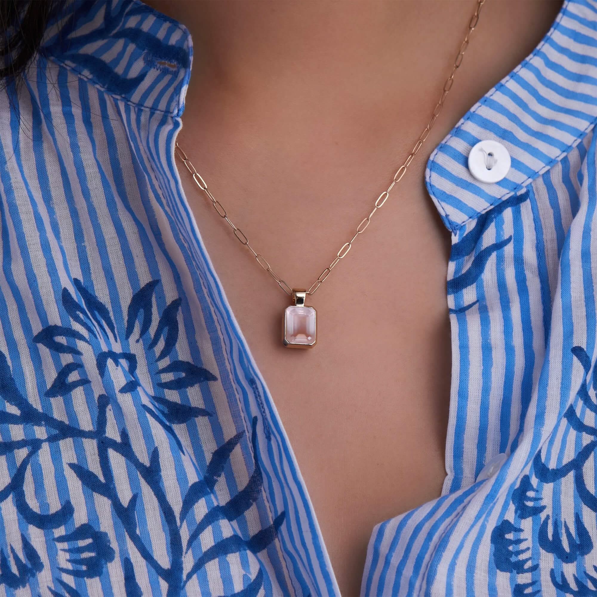 Warren Rose Quartz Pendant in 14k Gold (October) - Image 3