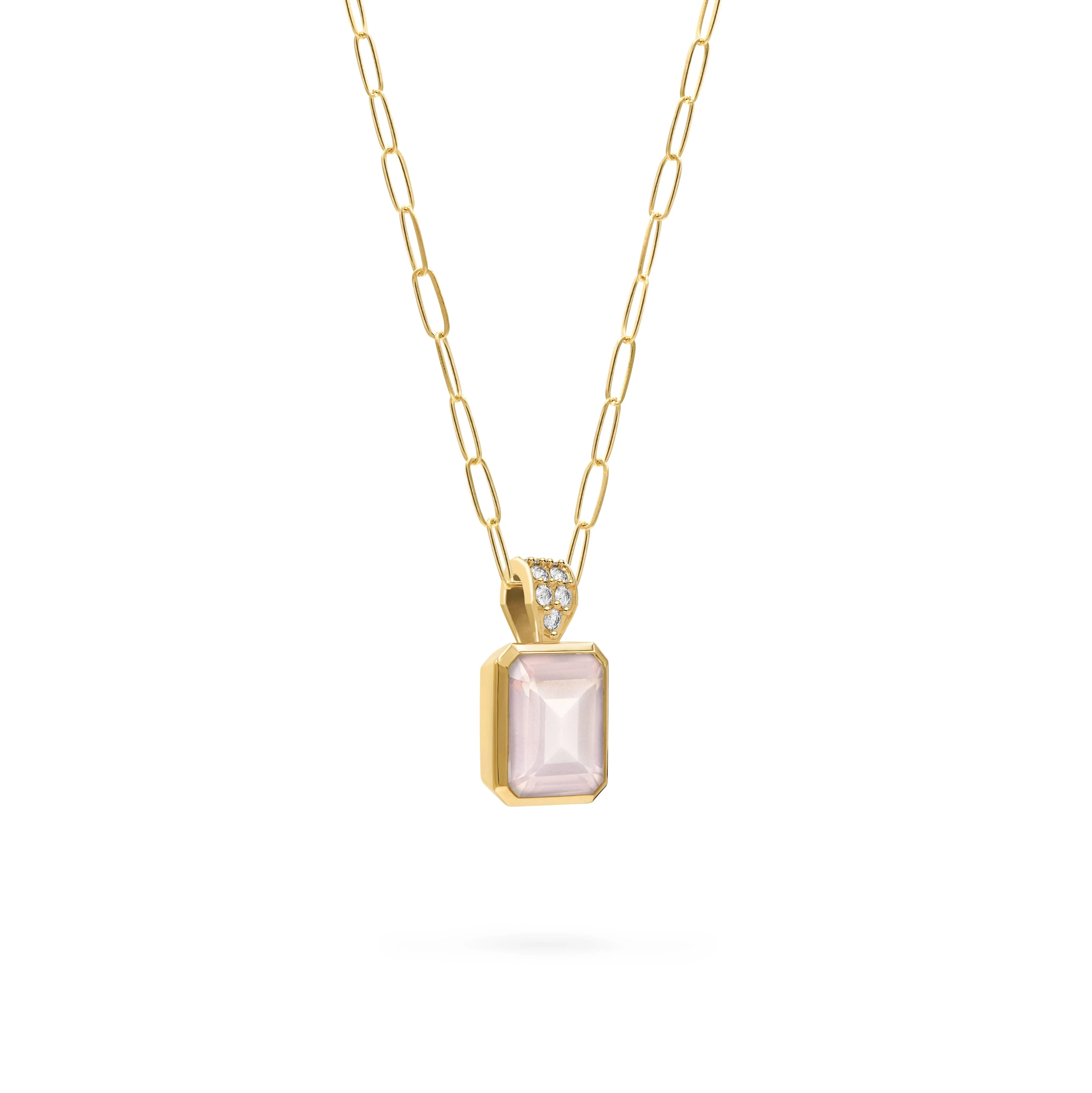 Warren Rose Quartz Pendant with Diamond Bail in 14k Gold (October) - Image 4