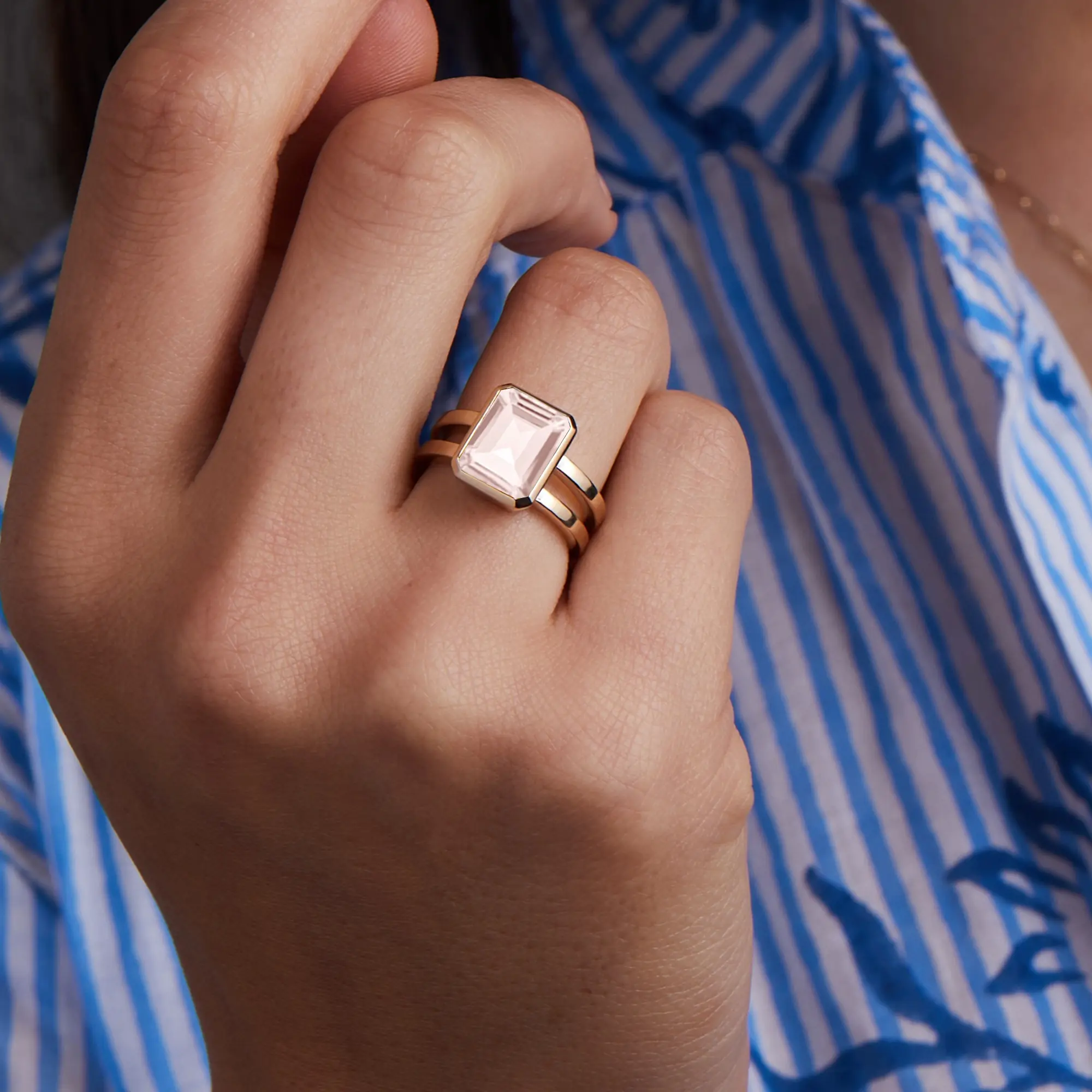 Warren Vertical Blush Sapphire Ring in 14k Gold (October) - Image 3