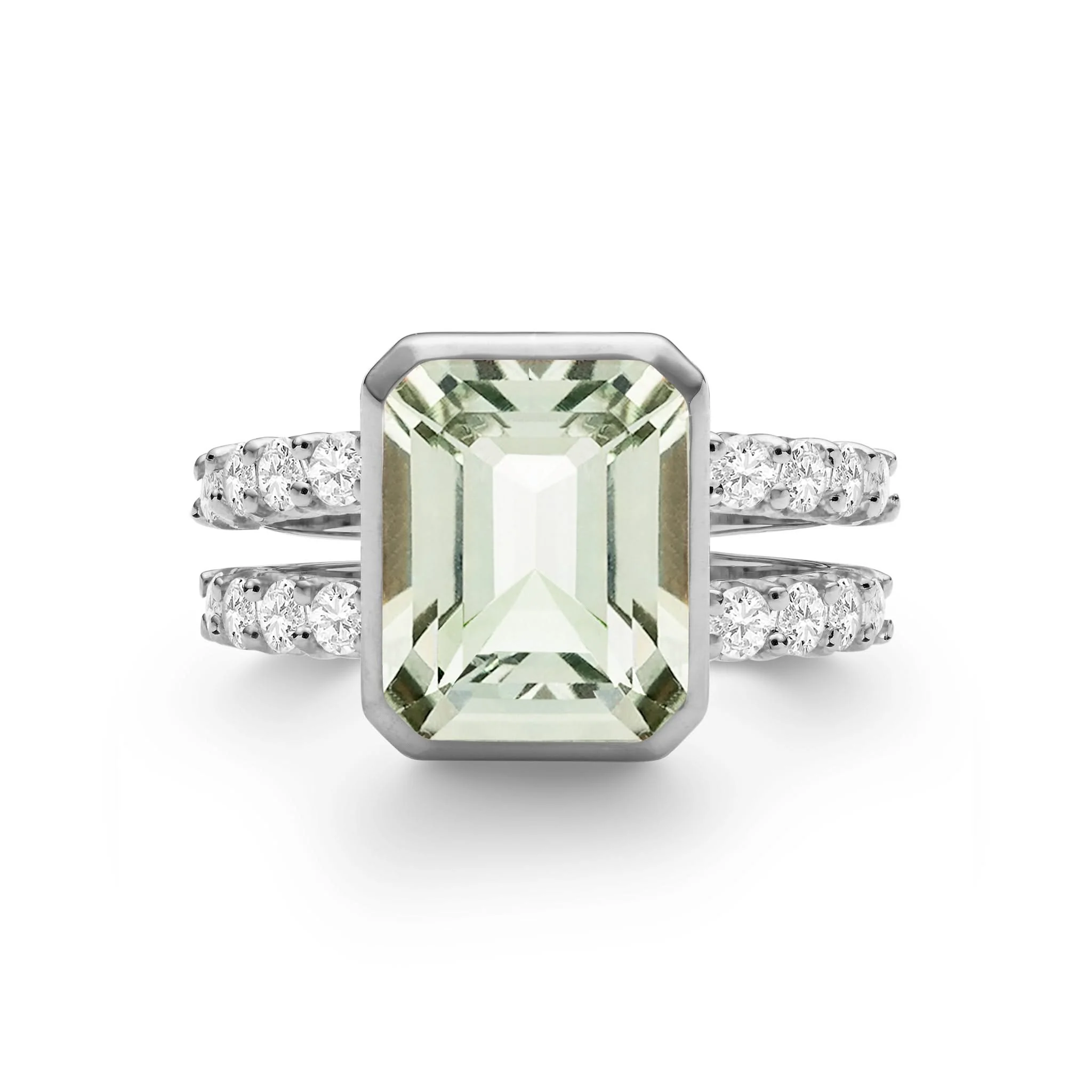 Warren Vertical Green Amethyst Ring with Diamonds in 14k Gold (February) - Image 8