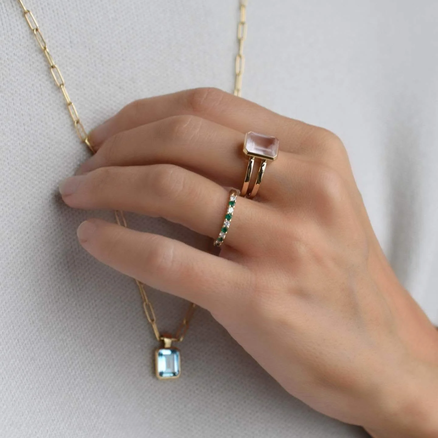 Warren Vertical Rose Quartz Ring in 14k Gold (October) - Image 9