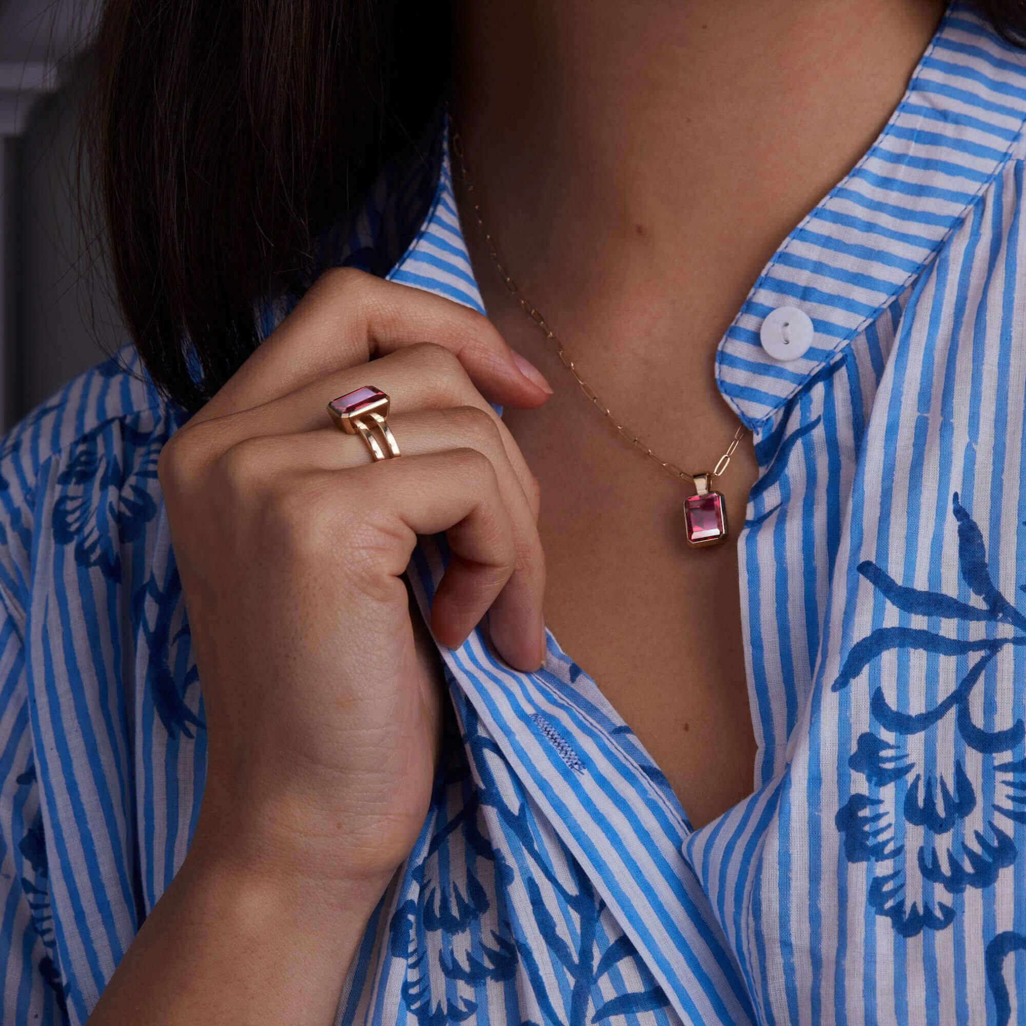 Warren Vertical Ruby Ring in 14k Gold (July) - Image 6