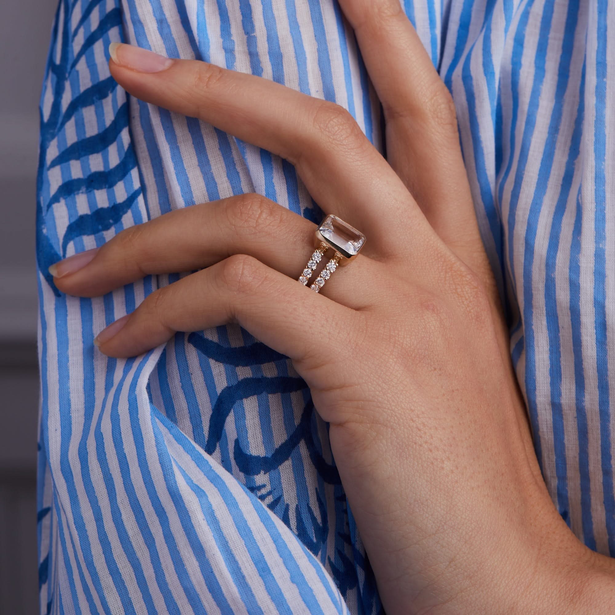 Warren Vertical White Topaz Ring with Diamonds in 14k Gold (April) - Image 10