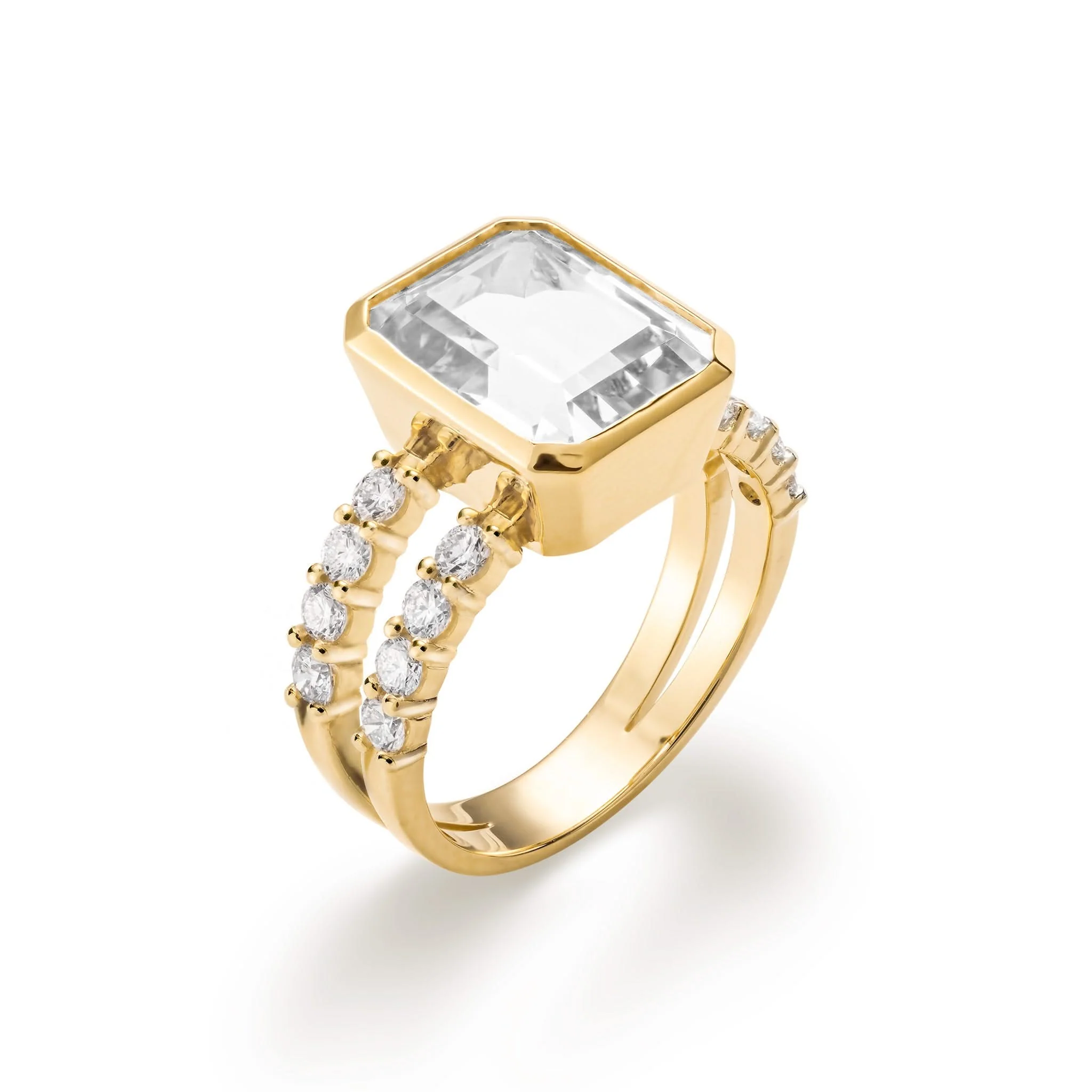 Warren Vertical White Topaz Ring with Diamonds in 14k Gold (April) - Image 4