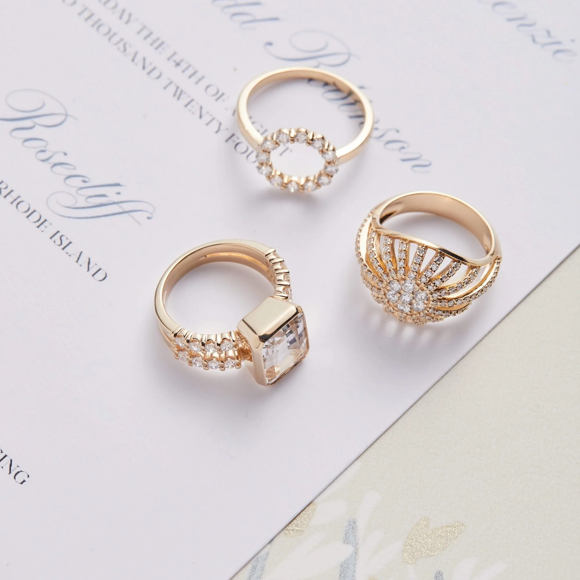 Warren Vertical White Topaz Ring with Diamonds in 14k Gold (April) - Image 8