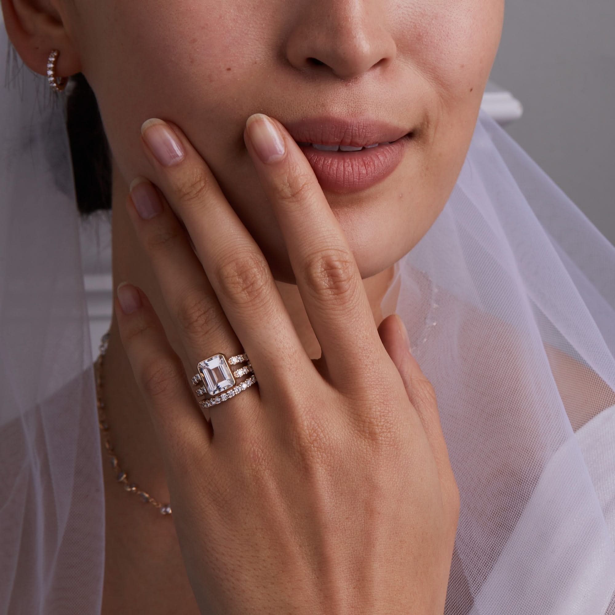 Warren Vertical White Topaz Ring with Diamonds in 14k Gold (April) - Image 9