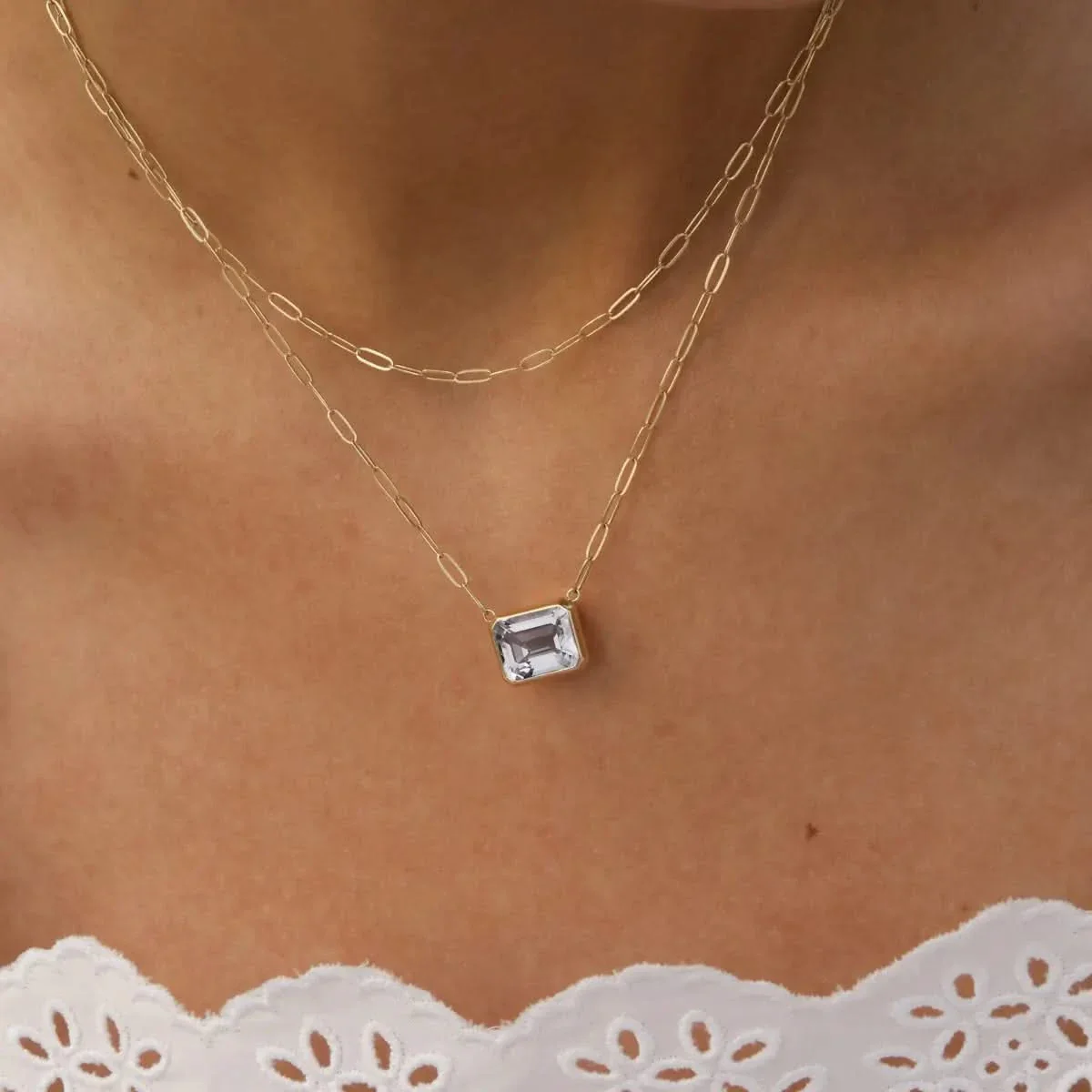 Warren White Topaz Necklace on Adelaide Mini Chain in 14k Gold (April) - Image 3