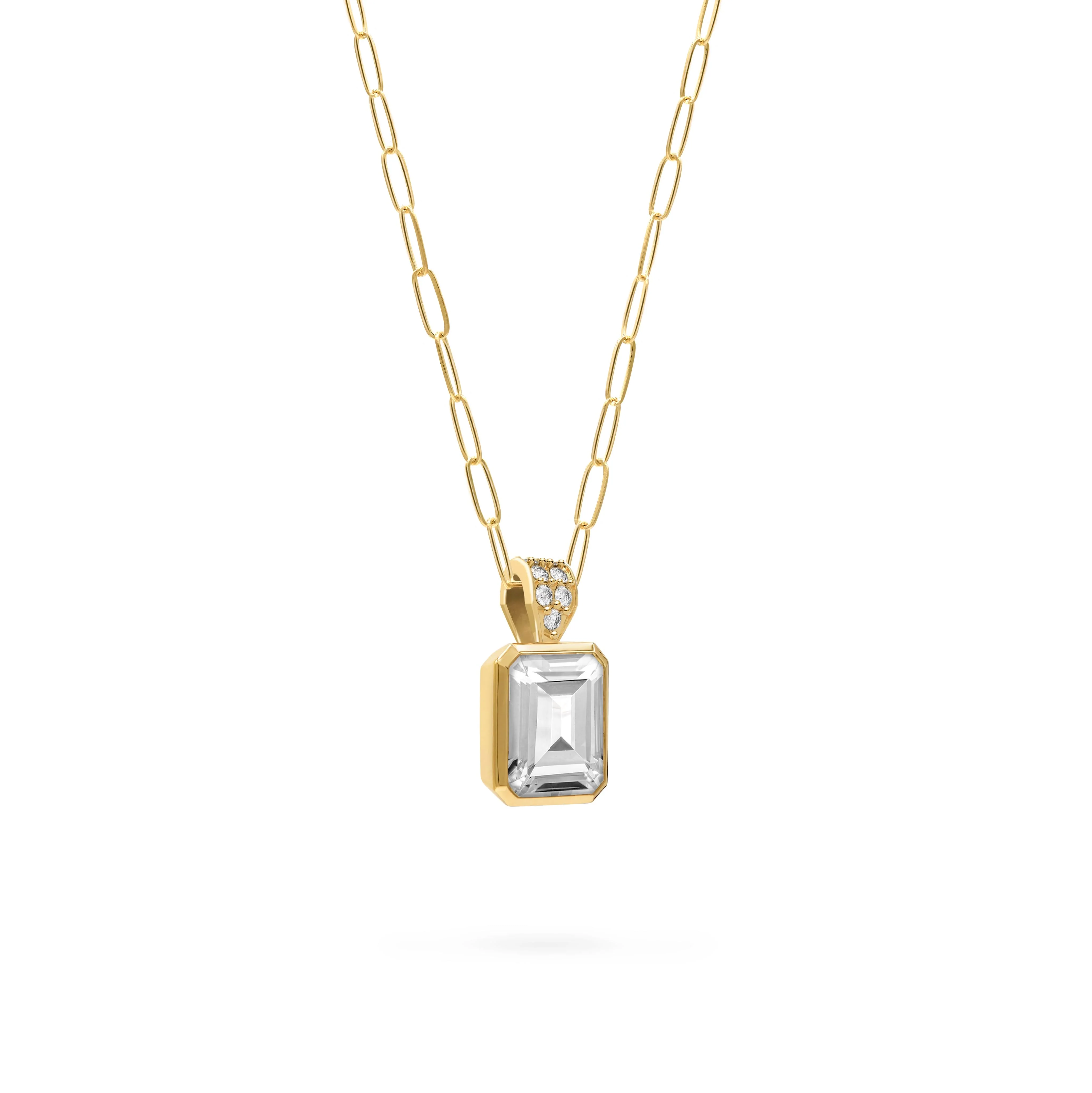 Warren White Topaz Pendant with Diamond Bail in 14k Gold (April) - Image 4